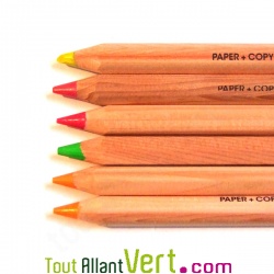 Surligneurs crayons fluo en bois naturel, lot de 6