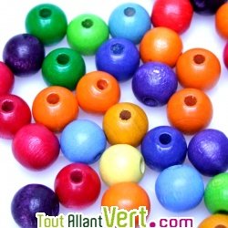 480 Perles multi-couleur 12mm en bois avec ficelle lastique