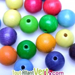 180 Perles multi-couleur 20mm en bois avec ficelle lastique