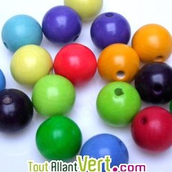 96 Perles multi-couleur 30mm en bois avec ficelle lastique