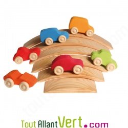 6 voitures en bois color, 10cm Grimms