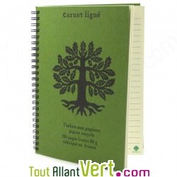 Carnet lign Olive A5  spirale 120 pages recycles, 90g