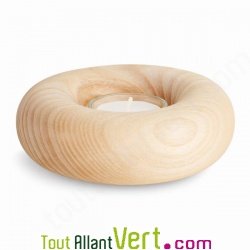 Bougeoir de table en bois de frne, forme ronde incurve, Diamtre 12cm