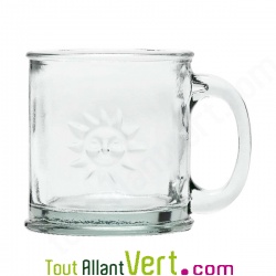 Tasse mug chope verre recycl 35cl Motif Soleil grav