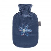 Bouillotte à eau Velours Bleue, Fleur, 2 litres