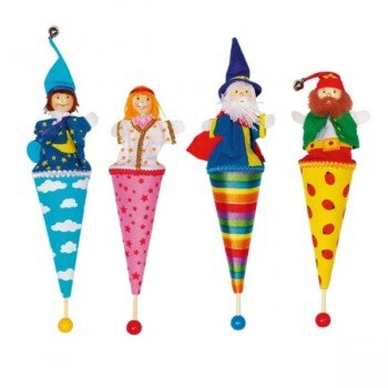 4 Marottes marionnettes personnages au bout d'un bâton, 24cm