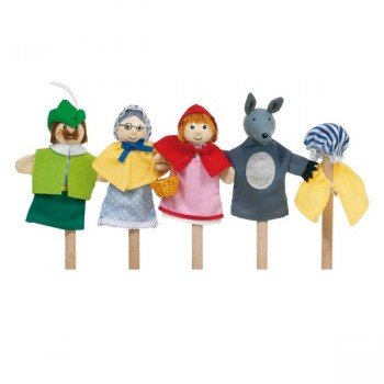 4 Marionnettes à doigts tête en bois "Le petit chaperon Rouge", 10cm