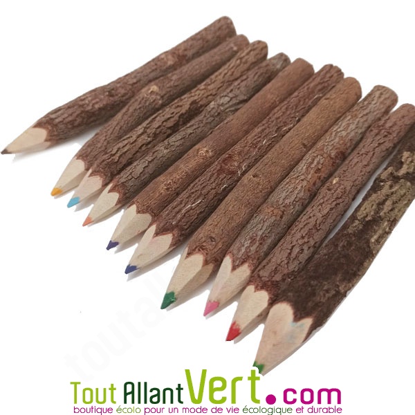 Crayon couleur en bois avec écorce, lot 10 achat vente écologique - Acheter  sur
