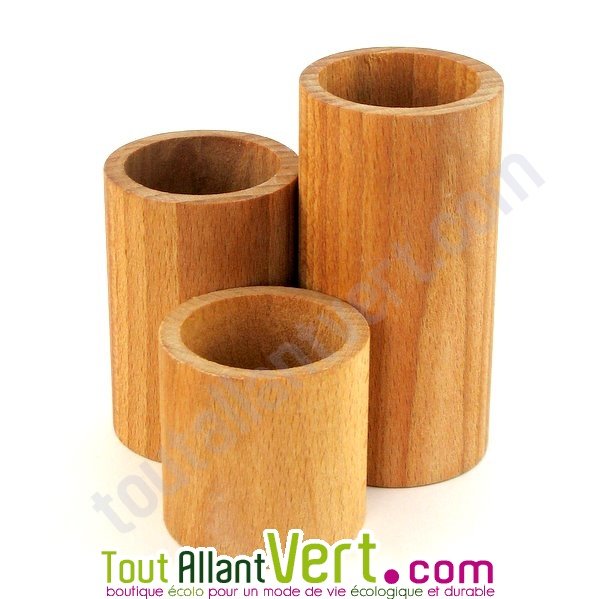 3 pots à crayons ronds en bois naturel - ON RANGE TOUT