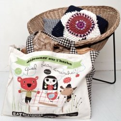 Grand sac cabas coton biologique Djeuner sur l\'herbe by Virgo, 55x43 cm