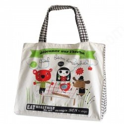 Grand sac cabas coton biologique Djeuner sur l\'herbe by Virgo, 55x43 cm
