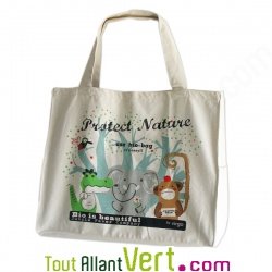 Grand sac cabas coton biologique Protect Nature by Virgo, 55x43 cm
