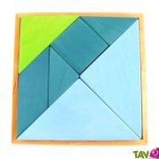 Tangram en bois bleu et vert, 12x12 cm, 7 ans+