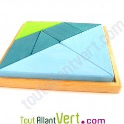 Tangram en bois 3 couleurs, 23x23 cm