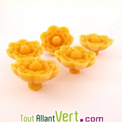 Bougie flottante fleur jaune 100% cire d\'abeille, lot de 5