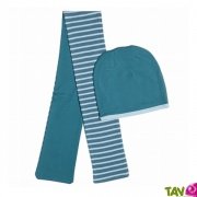 Bonnet bébé réversible et écharpe assortie Bleu en coton bio