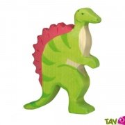 Spinosaure en bois, dinosaure vert et rouge 12 cm