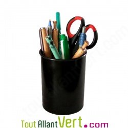 Pot  crayon en plastique recycl noir et rond