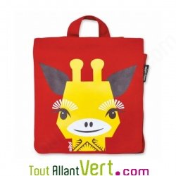 Sac  dos enfant en coton bio Girafe jaune et rouge, 23 x 27 x 7,5 cm