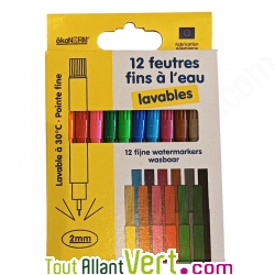 Feutres fins cologiques  l\'eau et lavables boite de 12