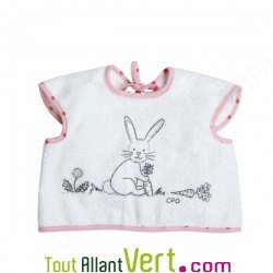 Tablier bb  enfiler, coton Bio Lapin, bords rose