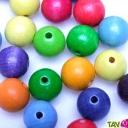 180 Perles multi-couleur 20mm en bois avec ficelle élastique