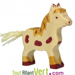 Petit poney avec tches marron en bois 9.5 cm