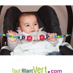 Chaine en bois avec pierre semi-prcieuse pour landau ou poussette, 38 cm