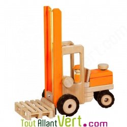 Chariot lvateur en bois et son conducteur, jouet Holztiger
