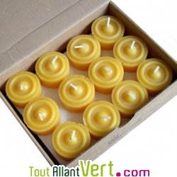 24 bougies veilleuses (chauffe plat) jaune en pure cire d\'abeille