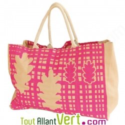 Grand sac cabas coton biologique carreaux rose, 50x35 cm