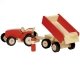 Grand tracteur et sa remorque en bois rouge, 52cm, 3 ans+