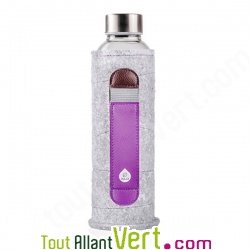 Gourde en verre et son fourreau en feutre grise et violet, 550ml