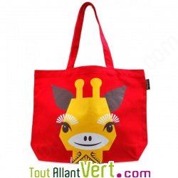 Sac cabas coton biologique Girafe Rouge, ferm par aimant, 43x32 cm