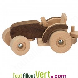 Tracteur et sa remorque en bois naturel, 53cm, 3 ans+