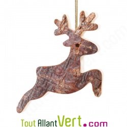 Suspension de Nol en bois Cerf dcoup dans un tronc d\'arbre
