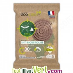 Spirales rpulsives anti-insectes volants 30h + support mtallique, x5, naturelles et cologiques