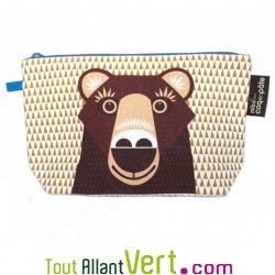 Grande trousse en coton bio Ours brun 22 x 13 cm