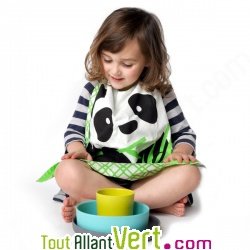 Coffret Assiette, Bol et Verre + Serviette pour enfant, Bambou et Coton Bio