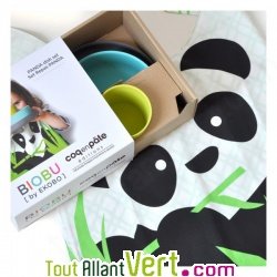 Coffret Assiette, Bol et Verre + Serviette pour enfant, Bambou et Coton Bio