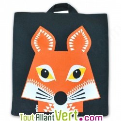 Sac  dos enfant en coton bio Renard orange et ardoise, 23 x 27 x 7,5 cm