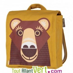 Sac  dos enfant en coton bio Ours brun, 23 x 27 x 7,5 cm
