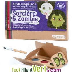 Kit maquillage bio enfant 3 couleurs, Sorcière et Zombie