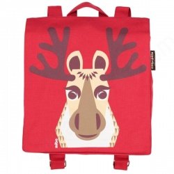 Sac  dos enfant en coton bio Caribou rouge, 23 x 27 x 7,5 cm