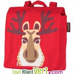 Sac  dos enfant en coton bio Caribou rouge, 23 x 27 x 7,5 cm