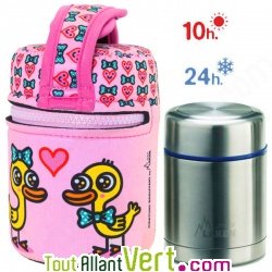 Lunch Box isotherme inox avec housse rose canards amoureux, 0,5L