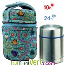 Lunch Box isotherme inox avec housse turquoise et motifs colors, 0,5L