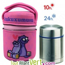 Lunch Box isotherme inox avec housse Rose Phoques, 0,5L