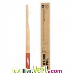 Brosse à dents en bambou, Rouge, poils nylon medium