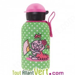 Gourde enfant inox 0,35L Housse verte Bb Flamenco sans bisphnol A ni revtement